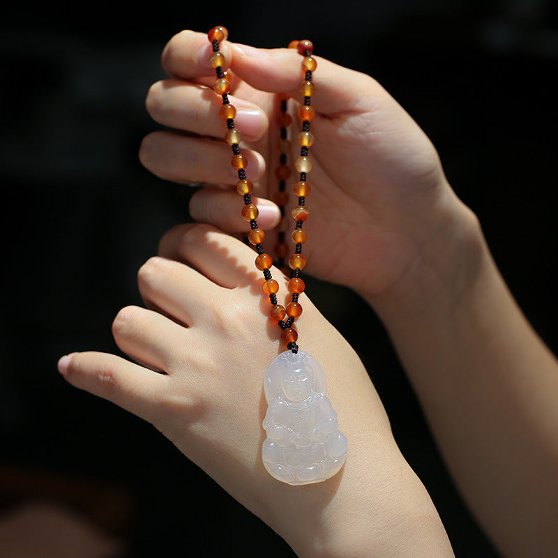 Sukhazen White Jade Buddha Necklace